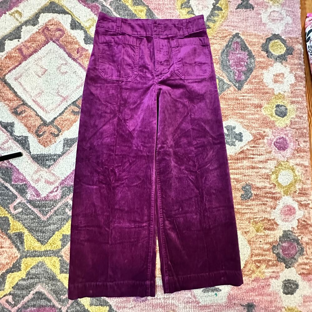 Maeve The Collette Purple Corduroy Wide Leg Crop Pants